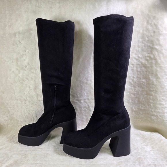 Katy Perry Shoes - Katy Perry Tall Knee High Boots Stretch Fitted Black Platform Womens 9 NEW